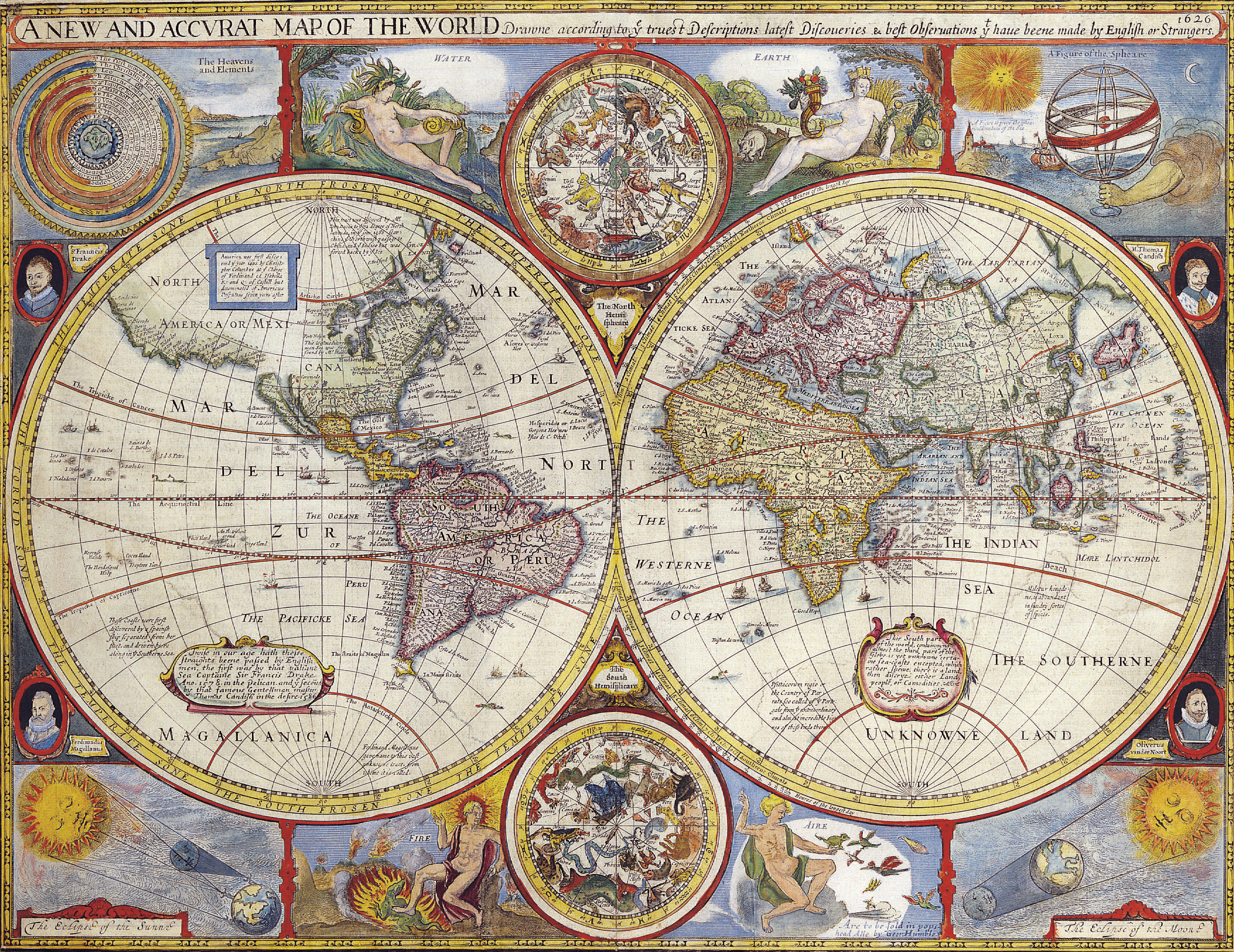 The meme is a humorous illustration of a world map, but with a twist. The image shows the world as it would look if it were flat and two-dimensional, with the Atlantic Ocean stretching across the middle of the map, separating the Americas from Europe and Africa. The text at the top reads "A new and Accurate Map of the World" and the bottom reads "Drawn according to the latest discoveries & observations".
